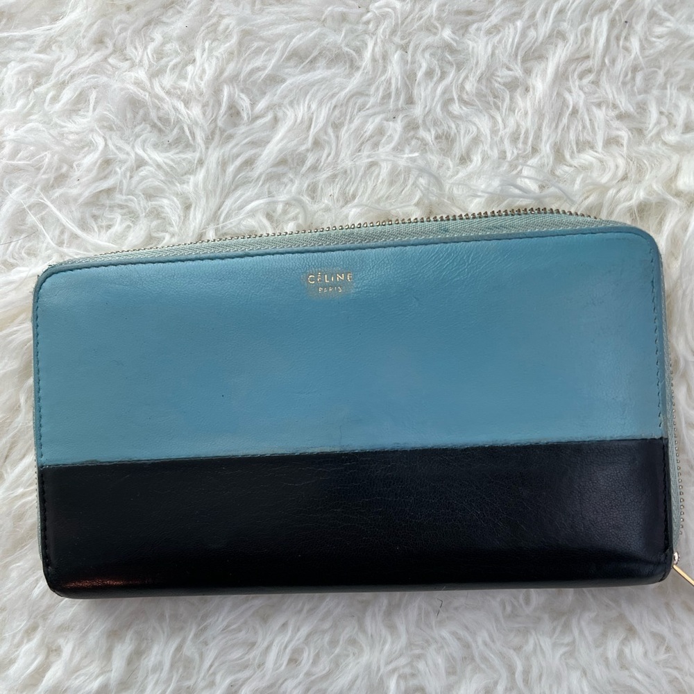 Celine Two-Tone Light Blue and Black Zip Wallet